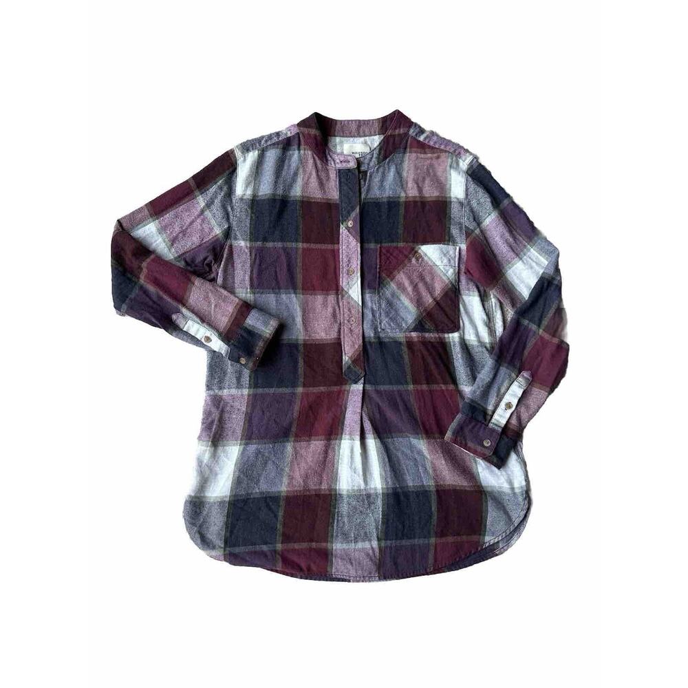 Aritzia Wilfred Free Pullover Long Sleeve Flannel Shirt Size S Maroon Blue Fall